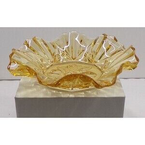 Vintage Federal Glass Pioneer Fruit Plate Bowl Yellow Amber Clear 7.5"